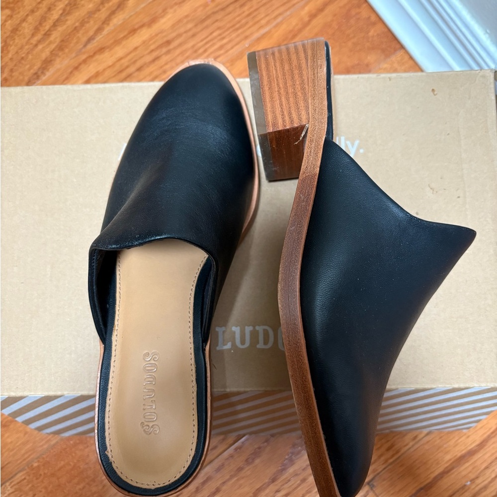 Soludos Black Leather Mules